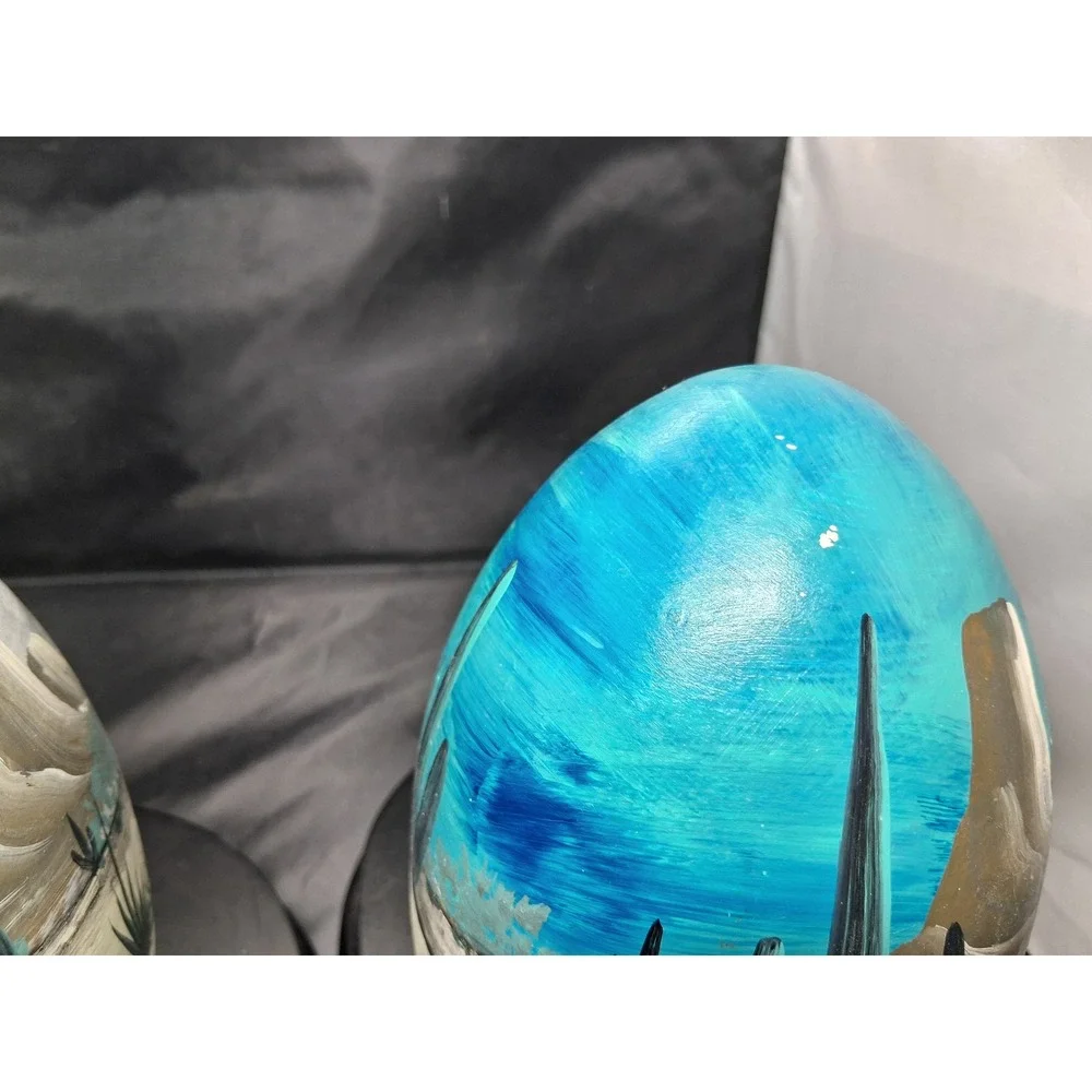 Vintage Hand Painted Ceramic Desert Scene Egg Statues Southwest Decor Set of 2